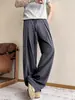 Calça cinza clara de secagem rápida para homens, fina e respirável para o verão, estilo old money, calça de seda gelada de perna larga com caimento [entrega direta do fabricante]