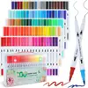 Conjunto de Canetas Aquareláveis de Ponta Dupla Personalizadas pelo Fabricante Caneta Marcadora de Ponta Macia Ponta Dura Caneta de Linha de Gancho Arte de Pintura Infantil Papelaria Especial