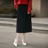 2025 Nueva Falda de Punto Otoño e Invierno para Mujer Color Sólido Cintura Alta Alta Elasticidad Color Sólido Falda de Tubo con Bolsillos Falda de Longitud Media