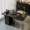 Conjunto de Mesa de Chá e Cadeiras de Madeira Maciça para Uso Doméstico, Adequado para Varandas Pequenas, Mesa de Chá de Lazer em Acrílico, Mesa Integrada