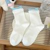 Meias femininas de renda Double Luo Kou, meias de algodão enroladas para primavera, tubo médio, com tiras respiráveis, meias femininas Miu Wind Piled