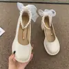 Sapatos de Verão Finos de Couro Estilo Britânico com Pérolas para Mulheres com Saias, Sapatos Mary Jane Retrô de Salto Bloco, Saltos Altos, Sapatos JK Japoneses