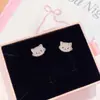 Brincos de Orelha de Gatinho, Populares no Xiaohongshu, Brincos com Pino de Prata S925, Joias Totalmente Cravejadas com Micro Zircônias, Brincos de Moda Versáteis de Nicho para Mulheres