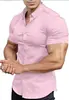 2026 Camisa de Manga Corta de Color Sólido de Verano para Hombre, Transpirable, Ajuste Delgado, para Músculo, Ropa Casual para Hombre, Transfronteriza Europea y Americana