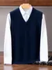 Chaleco de cachemir para otoño e invierno, de siete agujas y doble hilo, engrosado, para hombre, cuello en V, casual de negocios, sin mangas, tejido