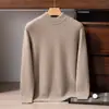 Suéter Masculino de Cashmere 100% Canelado Gola Meia-Alta Pulôver de Negócios Camada Base [Versão Grossa]