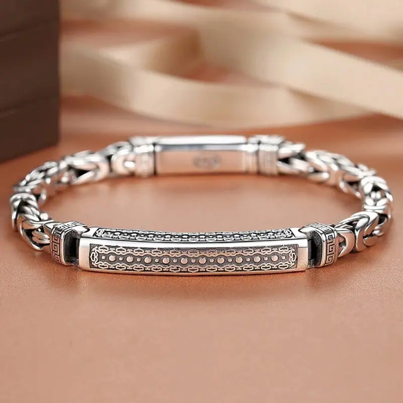 New-Handmade-Silver-Men-s-Brac