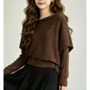 26 Top de punto tipo chal redondo relajado estilo coreano, manga larga holgada, adelgazante y favorecedor, prenda de punto versátil para mujer