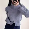Suéter de Punto Grueso de Color Sólido con Cuello Solapa y Doble Cremallera, Estilo Coreano Nuevo 2026 para Mujer, Cárdigan Exterior de Punto Suave y Pegajoso