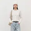 Nuevo Cardigan de Lana Fina para Mujer Estilo Invierno con Borde Enrollado, Cuello Redondo y Botones, Suéter de Punto Ajustado, Abrigo Adelgazante y Cómodo