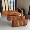 Cesta de almacenamiento de ratán, cesta de compras portátil, cesta de picnic al aire libre, cesta de almacenamiento con tapa, cesta de regalo para comprar verduras, cesta de frutas