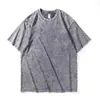 Camiseta Pesada de Algodão Lavado Europeia e Americana Transfronteiriça 230g, Padrão de Floco de Neve Vintage, Corte Solto Unissex, Marca Tendência, Gola Redonda, Manga Curta, Estilo Ins