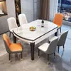 Conjunto de mesa de jantar e cadeiras de ardósia para apartamentos pequenos, mesa de jantar simples para uso doméstico, mesa de jantar de madeira maciça, mesa redonda extensível e dobrável