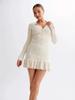 Vestido de punto con tirante de lazo Otoño e Invierno Manga Larga Hebilla de Perla Estilo Chanel Falda con Volantes Europa y América Transfronterizo