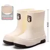 Botas de Lluvia Cortas Lindas Estilo Japonés para Mujer, Botas de Goma Antideslizantes para Exteriores, Zapatos de Agua de Suela Gruesa con Forro Polar, Botas de Lluvia Cortas Nuevas