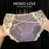 Pantis de malla bordados con encaje para niñas, estilo francés, puros y sensuales, de tiro bajo, transparentes y sexys, tangas para mujer