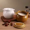 Pote de Cerâmica Doméstico com Duas Alças para Banha com Tampa, Recipiente Resistente a Altas Temperaturas para Armazenamento de Óleo, Pote de Cozinha para Banha e Óleo de Gergelim