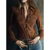 Nueva Camisa de Terciopelo de Ciervo de Manga Larga Literaria Retro Elegante Moderna para Mujer, Nueva Estación Independiente Transfronteriza Europea y Americana 2025
