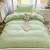 Novo Estilo Algodão Lavado Cor Sólida Conjunto de Quatro Peças Capa de Colcha Escovada Capa de Edredom Simples Roupa de Cama para Dormitório de Estudante Comércio Atacadista