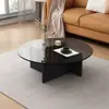 Mesa de centro para sala de estar, diseño cuadrado de vidrio templado y madera maciza, estilo moderno y minimalista, resistente a los arañazos, adecuada para apartamentos pequeños, y con un toque de lujo