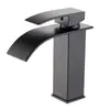 Lavabo tipo cascada con grifo de caño ancho, negro, para agua fría y caliente, para lavabo de baño, grifo para lavabo elevado, acero inoxidable