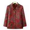 Nuevo Cárdigan Retro de Solapa para Primavera y Otoño, Top Grueso para Mujeres de Mediana Edad y Mayores, Chaqueta Holgada Estampada de Longitud Media