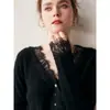 Cárdigan de encaje soluble en agua estilo boutique con cuello en V para mujer, chaqueta tejida de cachemira a la moda, holgada, talla grande