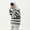 Sudadera a Rayas Estilo Japonés Hong Kong Ins para Hombre, Cuello Redondo Holgado, Diseño de Pareja Otoño e Invierno, Top Holgado de Nicho Perezoso