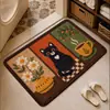 Alfombra de suelo tejida de lino estilo caricatura retro para inodoros, resistente a la suciedad, fácil de limpiar, antideslizante, absorbente de agua, secado rápido, alfombrilla de baño