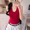 Nuevo top sin mangas sexy de color liso estilo deseo puro con cuello halter sin espalda y almohadilla para el pecho incorporada, cómodo y adelgazante para mujer