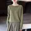 26 Suéter Transfronterizo, nueva colección Otoño/Invierno, cuello redondo, suéter de lana de punto abierto para mujer, corte holgado, efecto adelgazante, capa base de lana pura, top de punto