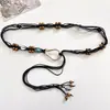 Saia Cintura Bohemia Elegante Tecida com Nós Estilo Étnico, Corda de Cintura de Madeira com Contas Artesanais para Mulheres, Corda de Cintura Estética Casual para Férias