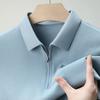 Camisa Polo Casual para Hombre Modelo Nuevo 2026 con Seda de Morera y Algodón Piqué, Manga Corta, Cierre de Cremallera, Camiseta de Color Sólido