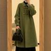 Casaco de Lã Verde estilo Hepburn para Mulheres de Comprimento Médio Alta Estilo Coreano Novo Casaco Quente de Manga Longa para Todos os Fósforos