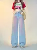 Jeans Rosa Lavados Vintage Estilo Americano Pintados con Spray Marca Trendy para Mujer Adolescente Pierna Ancha Sueltos Casuales