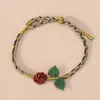 2026 Novo Modelo Pulseira de Flor Rosa Iridescente Ajustável Fashionável Versátil Corda Trançada Multicolorida Corda de Segurança para Pulseira