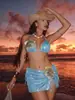 2026 Nuevo Estilo Europeo y Americano Sexy Brillante Traje de Baño Bikini de Tres Piezas Bordado Floral Transfronterizo