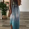 Vestido casual holgado de punto con cuello en V, falda con abertura hasta el tobillo, degradado, sin mangas para mujer