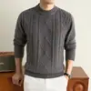 Suéter de tricô grosso para outono e inverno [Estilo Old Money] Suéter juvenil com gola redonda, peça superior espessa e quente, suéter de tricô
