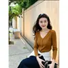 Ropa Hongmi/ Cárdigan de punto de alta calidad con múltiples botones, cuello en V para principios de otoño, tejido de canalé ultrafino, suéter de lana adelgazante