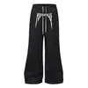 Calça de trabalho larga com bordado de slogan estilo americano para homens, calça da moda de outono, escura, solta, boca de sino, comprimento total