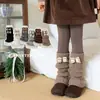 Botas y Calcetines de Algodón para Niñas con Lazos, Calcetines con Puño Estilo Bosque, Calcetines Gruesos de Lana Tejida Cálidos para Pantorrilla, Otoño e Invierno