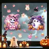 Patrón de gato mago de calabaza rosa y fantasma de té de leche de Halloween rosa macarrón y morado pegatinas electrostáticas para decoración de ventana de dormitorio