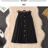 En Stock Verano 2026 Nuevo Estilo Primavera/Verano Falda Larga Artística para Mujer, de Cintura Alta, de Botones Sencillos, Corte A, por Encima de la Rodilla