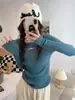 Camisa base de malha vazada para mulheres, primavera e outono, suéter pullover justo, modelagem slim, top de manga comprida, tamanho único, estilo europeu e americano