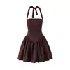 Hot Girl Neck Lace-up Poncho Saia Curta Feminina Estilo Europeu e Americano Sexy Decote Baixo Slim-fit Vestido Sem Costas