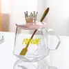 Taza simple de vidrio de fábrica con tapa y cuchara para oficina, hombres y mujeres, pareja, Taza de agua, Taza de café, Taza de regalo con LOGO