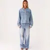 Jaqueta Jeans Casual Confortável com Lapela Estilo Europeu e Americano Transfronteiriça Temu para Mulheres Jaqueta Jeans Feminina