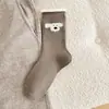 Calcetines de lana cálidos de forro polar engrosado para otoño e invierno para mujer con bordes enrollados, estilo universitario, calcetines holgados de cachemira modernos japoneses