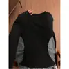 Camiseta de manga larga azul marino para mujer, camiseta base ajustada, top de principios de otoño muy bonito para usar con otras prendas, atuendo de otoño